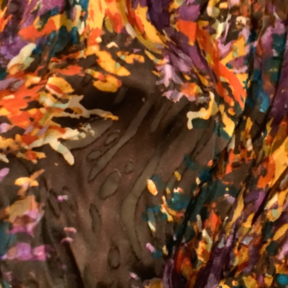 Watercolor Burnout Rayon/Silk/Polyester Blend Balloon Sleeve L Blouse - Picture 5 of 14